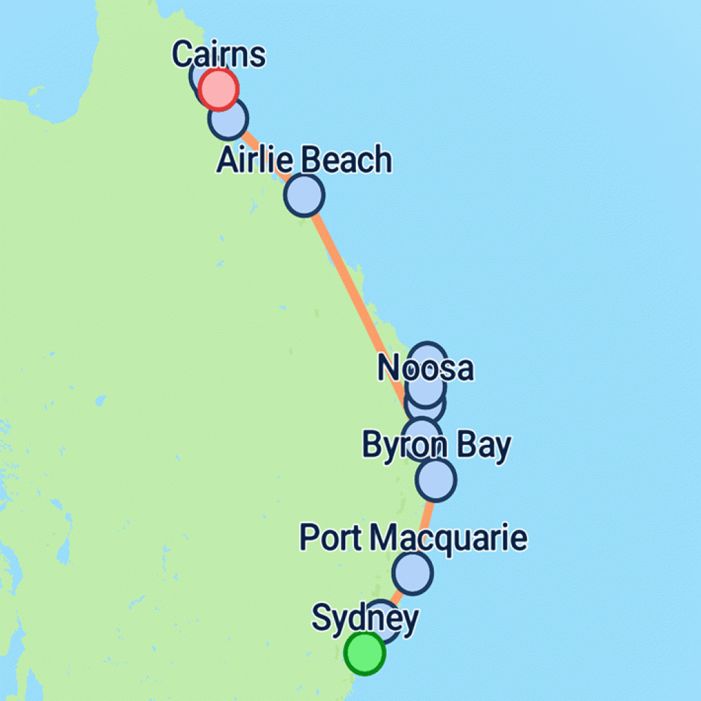 East Coast Encompassed - 16 days Map