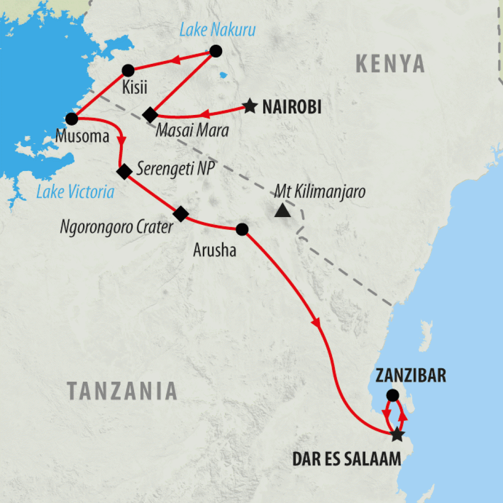 East Africa Encompassed - 16 days map