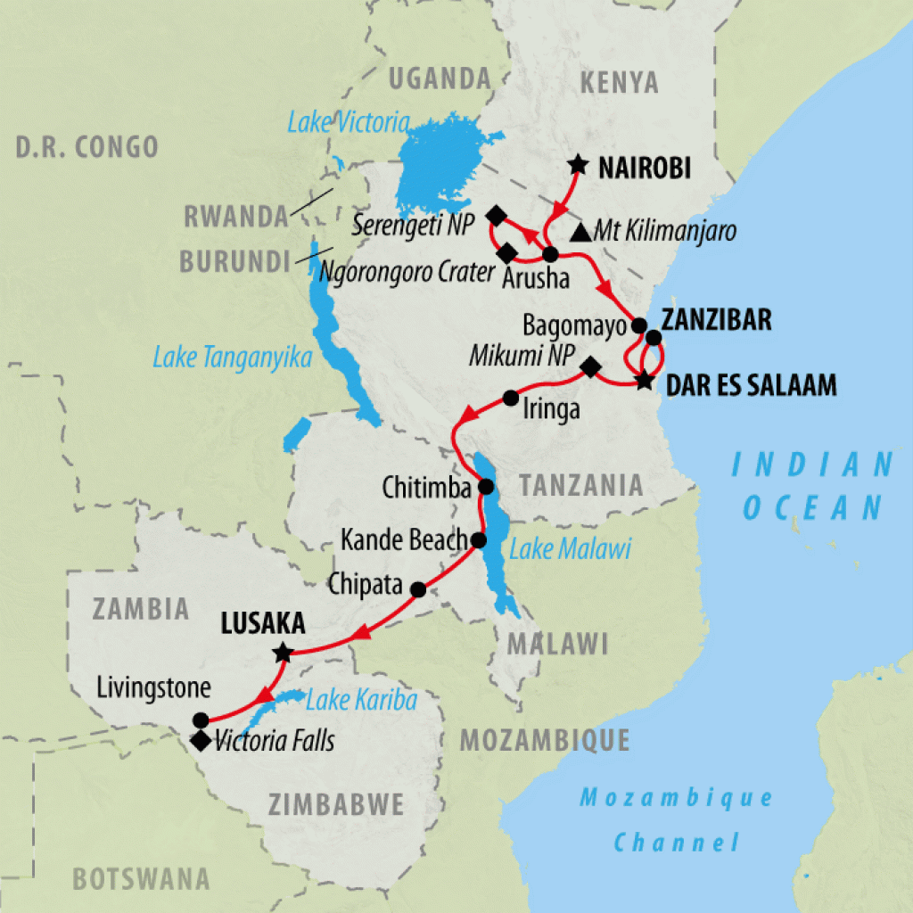 Nairobi to Zambia (Accommodated) - 21 days  map