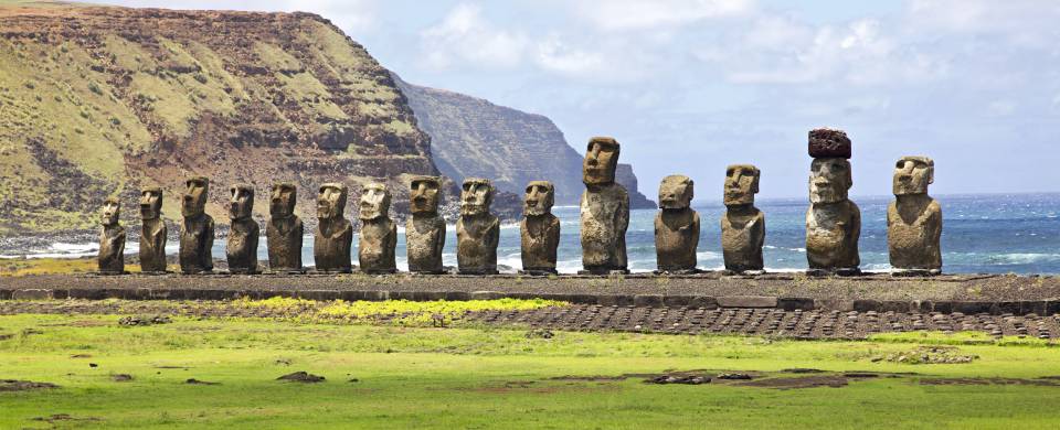 A row of moai statues on Easter Island