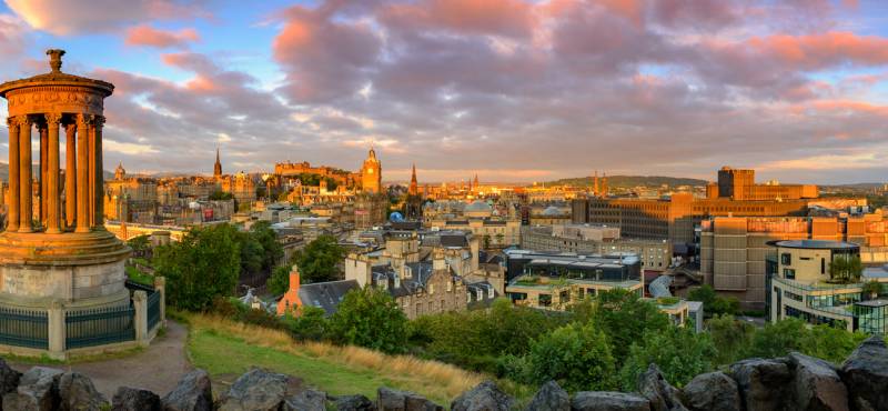 Panoramic view of Edinburgh castle from Calton Hill, Edinburgh, Scotland