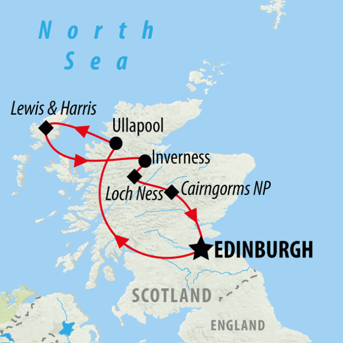 tourhub | On The Go Tours | Edinburgh, Hebrides & Highlands (Hotel) - 5 days | Tour Map
