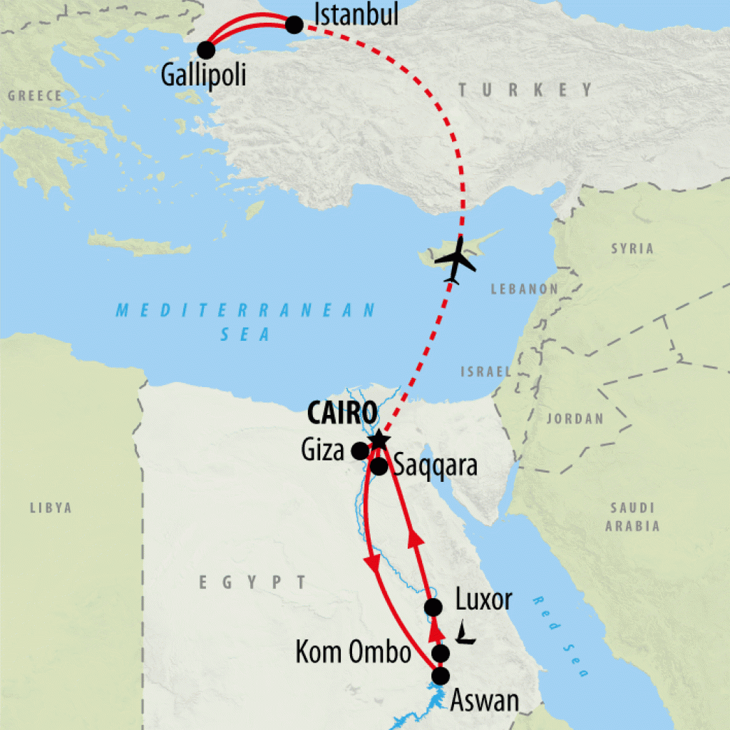 Egypt & Gallipoli for ANZAC Day 2023 - 13 days map