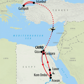 ANZAC Day & Tutankhamun 2024 - 13 days map