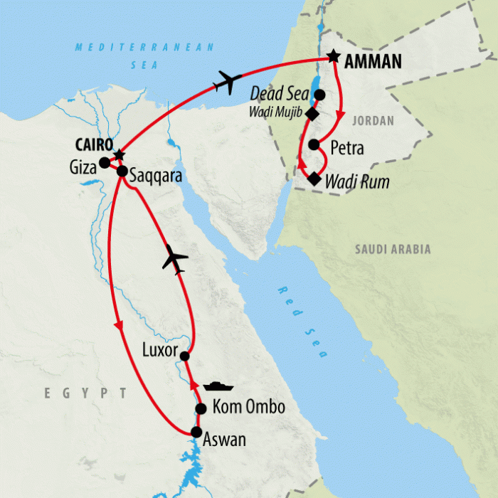 tourhub | On The Go Tours | Egypt & Jordan Discovery - 14 days | Tour Map