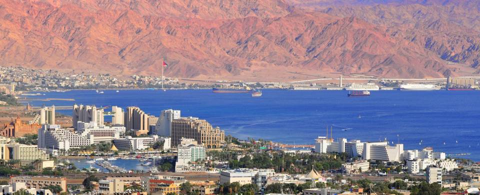 The rugged landscape that surrounds the popular seaside resort of Eilat