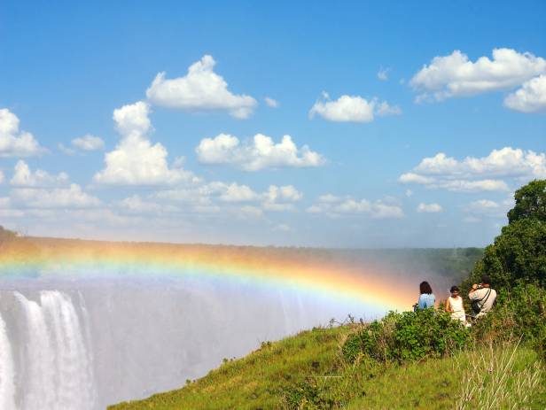 Aerial view of the dazzling blue water of Victoria Falls