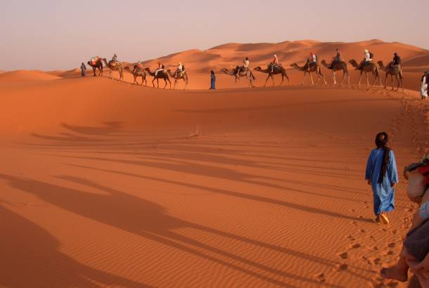 Erg Chebbi dunes and camel riders