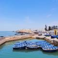 The walled city of Essaouira sitting on the edge of the water