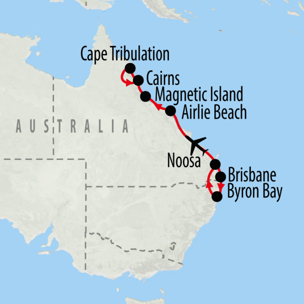 Essential Byron to Cairns - 13 days map