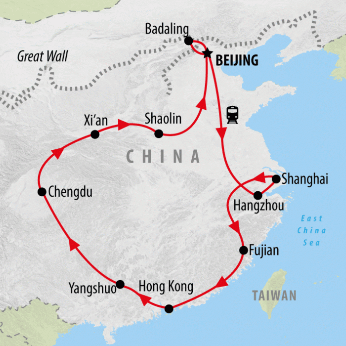 tourhub | On The Go Tours | Essential China From Hong Kong - 16 days | Tour Map