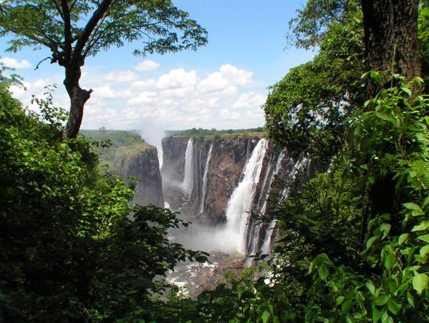 Aerial view of the dazzling blue water of Victoria Falls