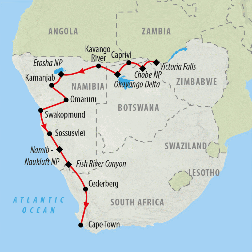 Falls, Namibia & Cape - 24 Days map