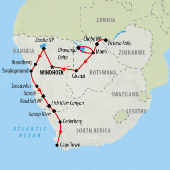 Falls to Cape - 22 days map