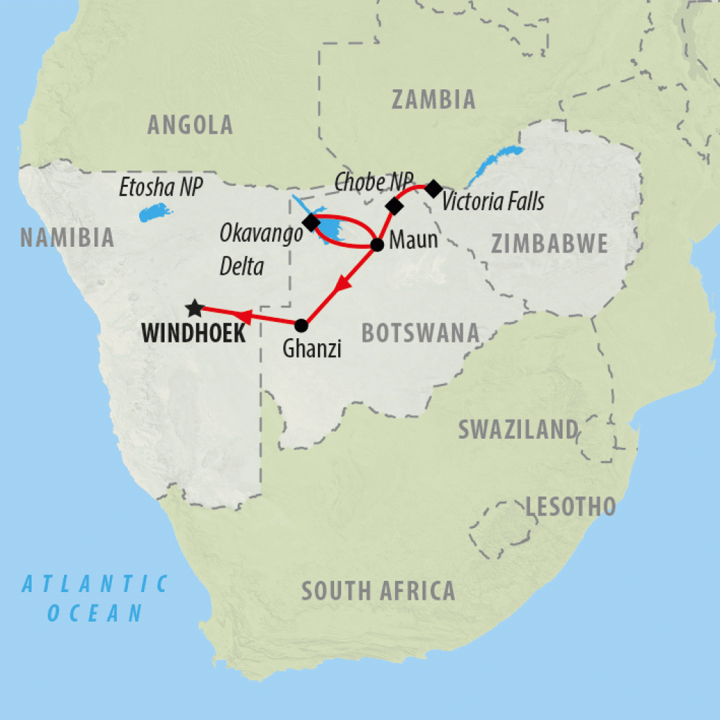 Falls to Namibia - 10 days map