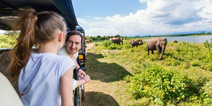 Family spotting elephants in Udawalawe National Park | Sri Lanka