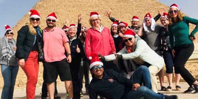 Tour group with santa hats | Egypt at Xmas 