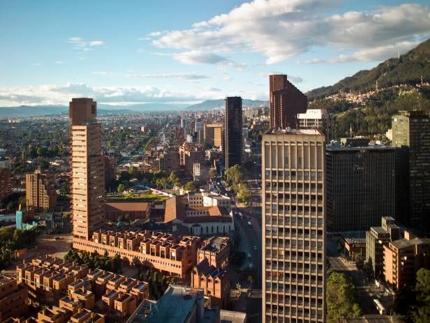 The skyline of the financial district in Bogota, the capital of Colombia