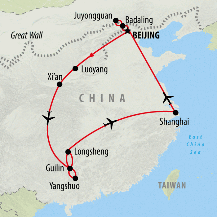 tourhub | On The Go Tours | Shanghai to the Dragon's Backbone - 14 days | Tour Map