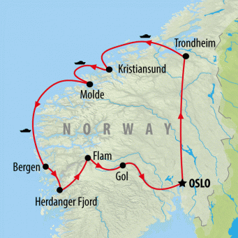 Fjords, Cruise & Coast - 9 days map