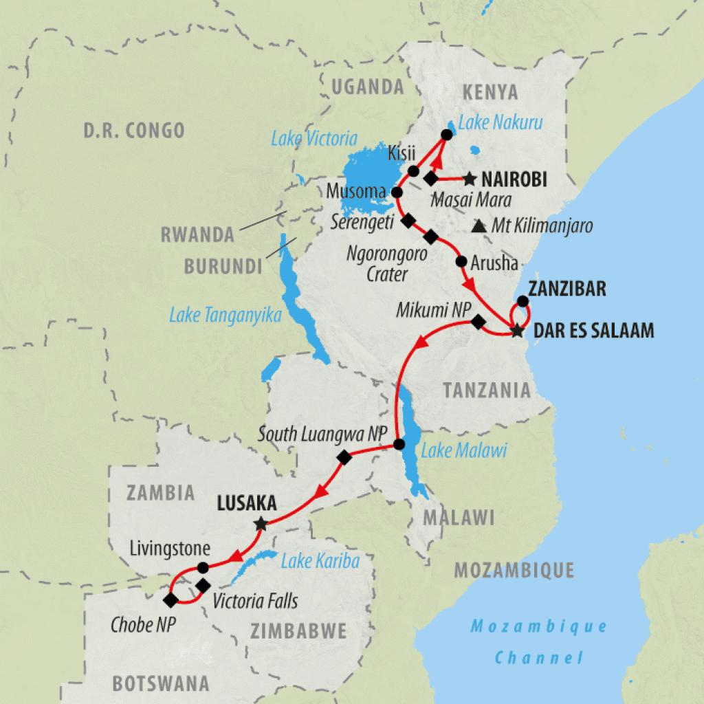 Wildlife, Falls and Beaches - 27 days map
