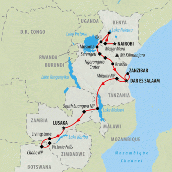 Wildlife, Falls and Beaches - 27 days map