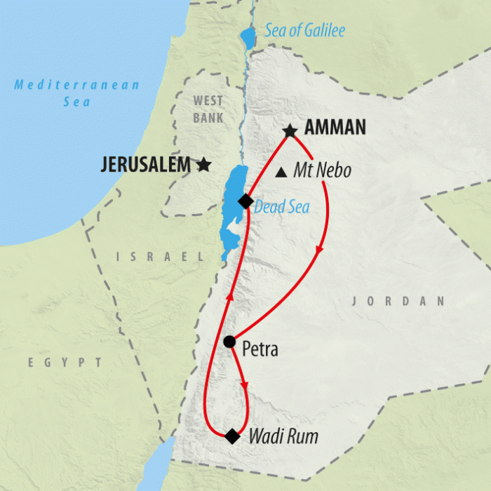 tourhub | On The Go Tours | Self Drive Jordan - 8 days | 464/SDJ | Route Map