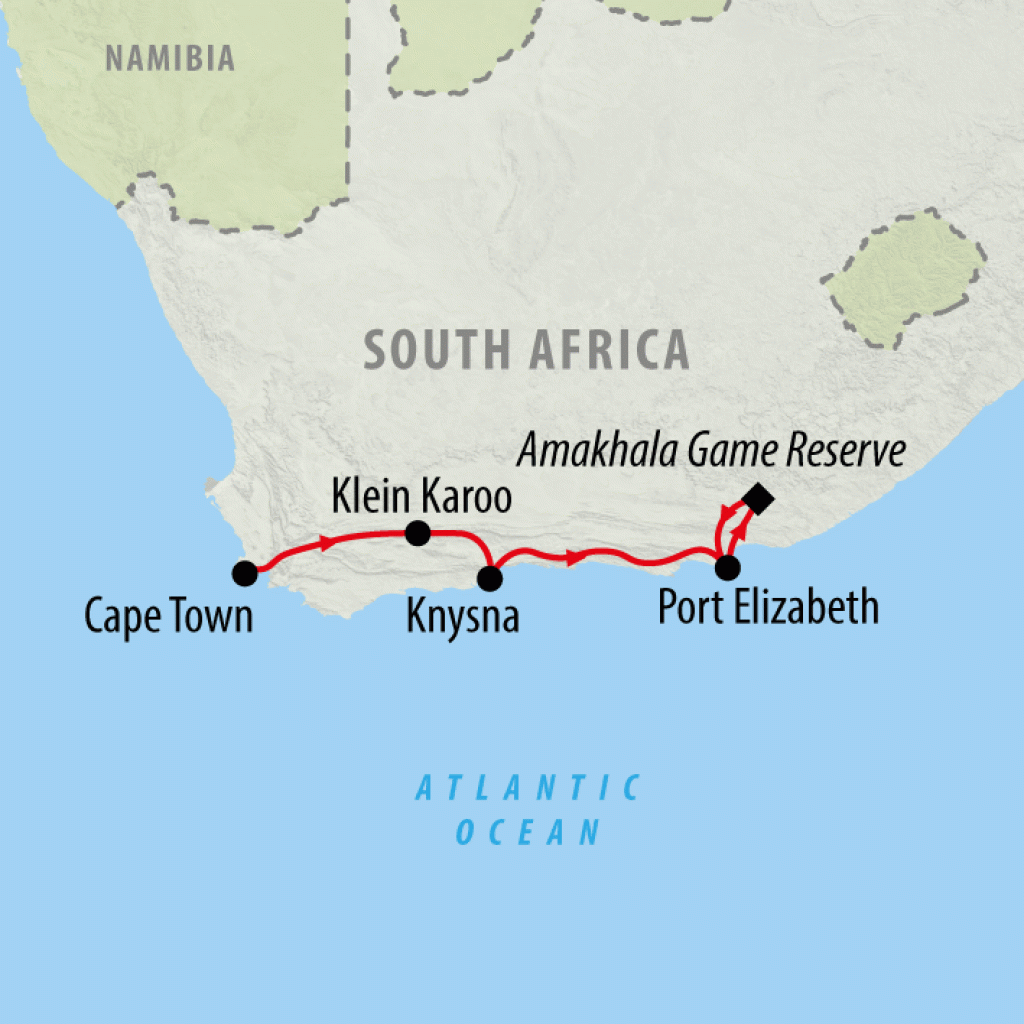 Garden Route & Safari Self Drive - 10 days map