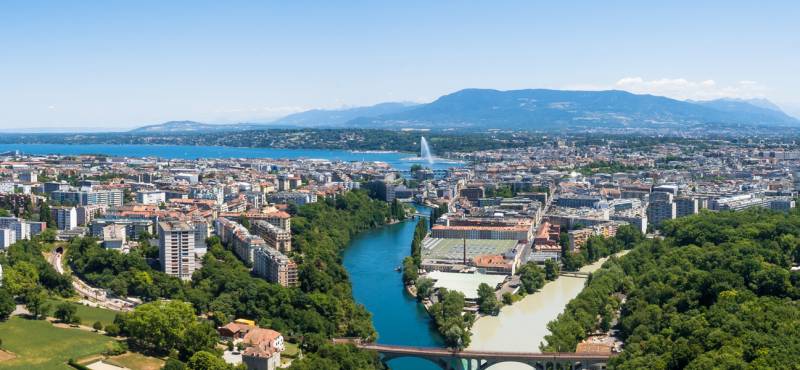 Aerial view of Geneva city in Switzerland