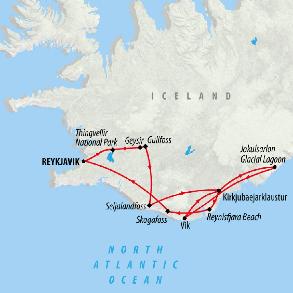 Geysers, Glaciers, & Golden Circle - 3 days map