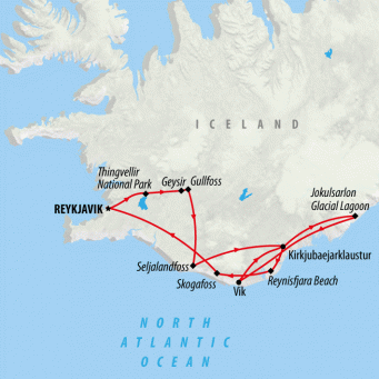 Geysers, Glaciers, & Golden Circle - 3 days map