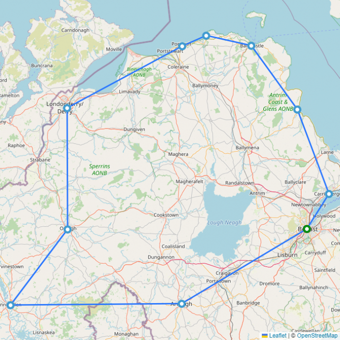 tourhub | On The Go Tours | Giant's Causeway & Derry (Hotel) - 3 days | Tour Map