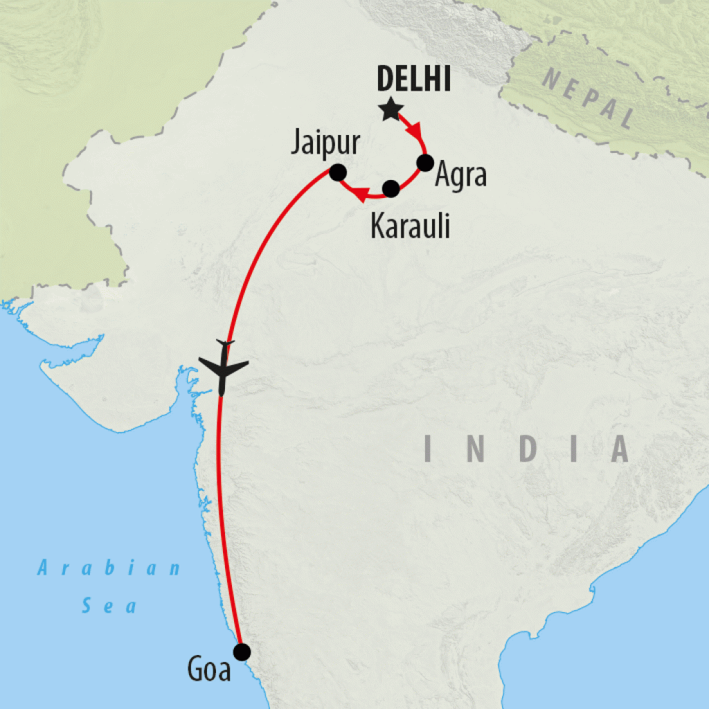 Golden Triangle & Goa - 13 Days map