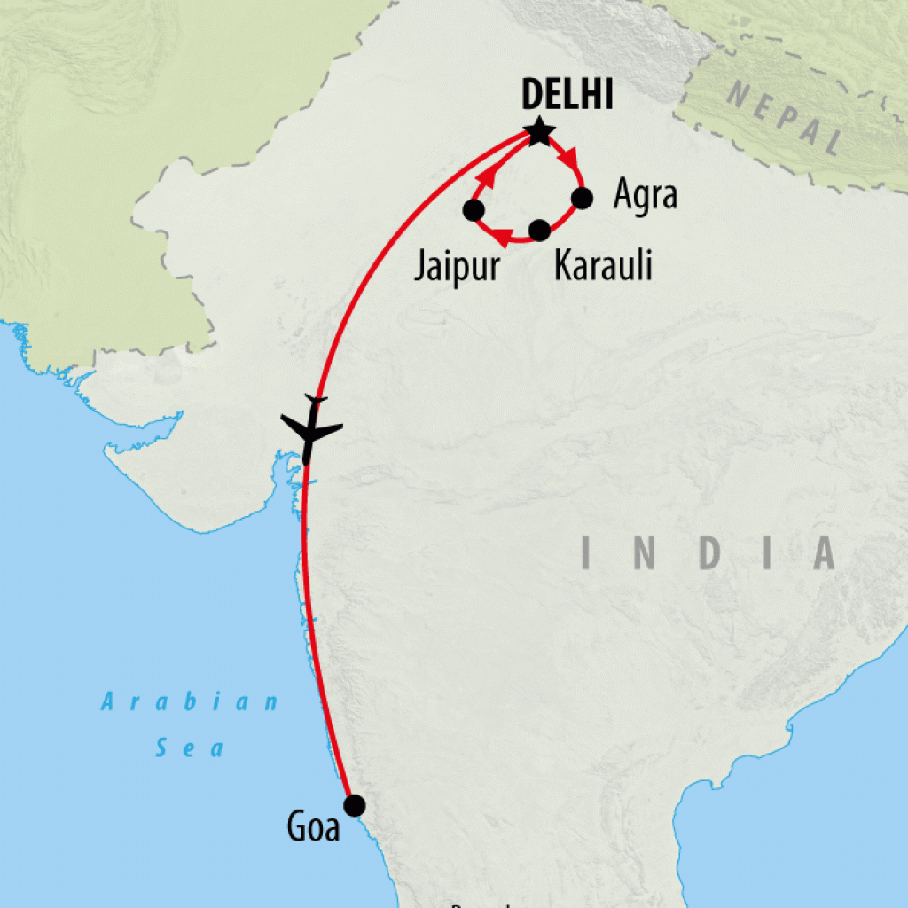 Golden Triangle & Goa - 13 Days map