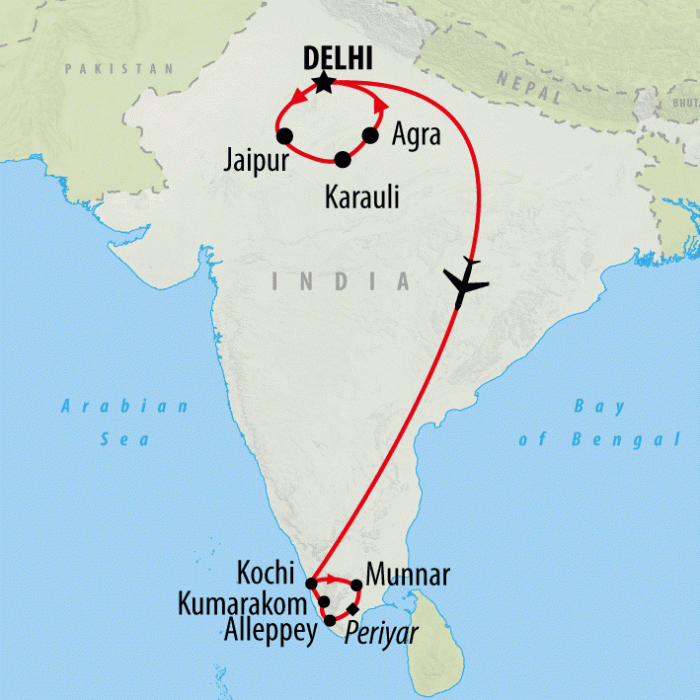 tourhub | On The Go Tours | Golden Triangle & Kerala - 14 days | Tour Map