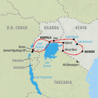 Gorilla and Game Trek - 15 days map