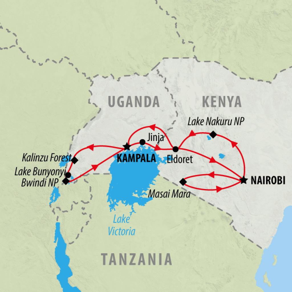 Gorilla Trek & Kenya Safari (Accommodated) - 18 days Map