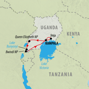 Gorillas, Chimps & Nile River - 9 days map