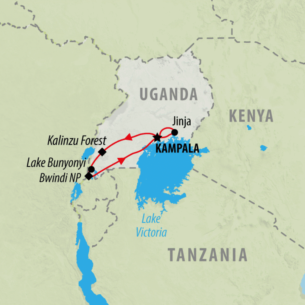 Gorillas, Chimps & Nile River - 9 days Map