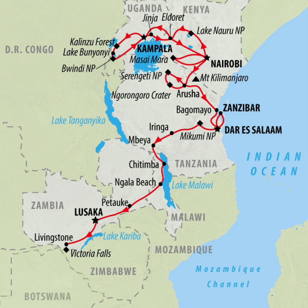 Gorillas & East Africa Explorer (Accommodated) - 39 days Map