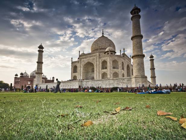 The Taj Mahal reflected in the water in Agra