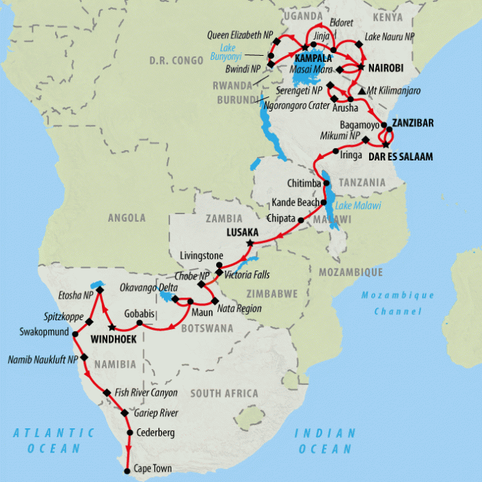 tourhub | On The Go Tours | Great African Expedition (Accommodated) - 58 days | Tour Map