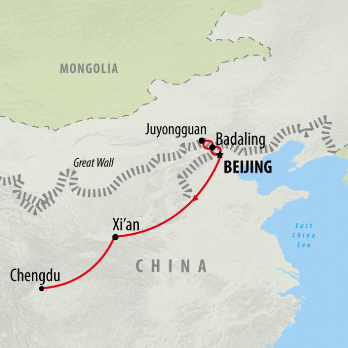 tourhub | On The Go Tours | Great Wall & Giant Pandas - 10 days | Tour Map