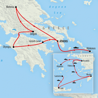 Greece Explorer & Cruise - 14 Days map