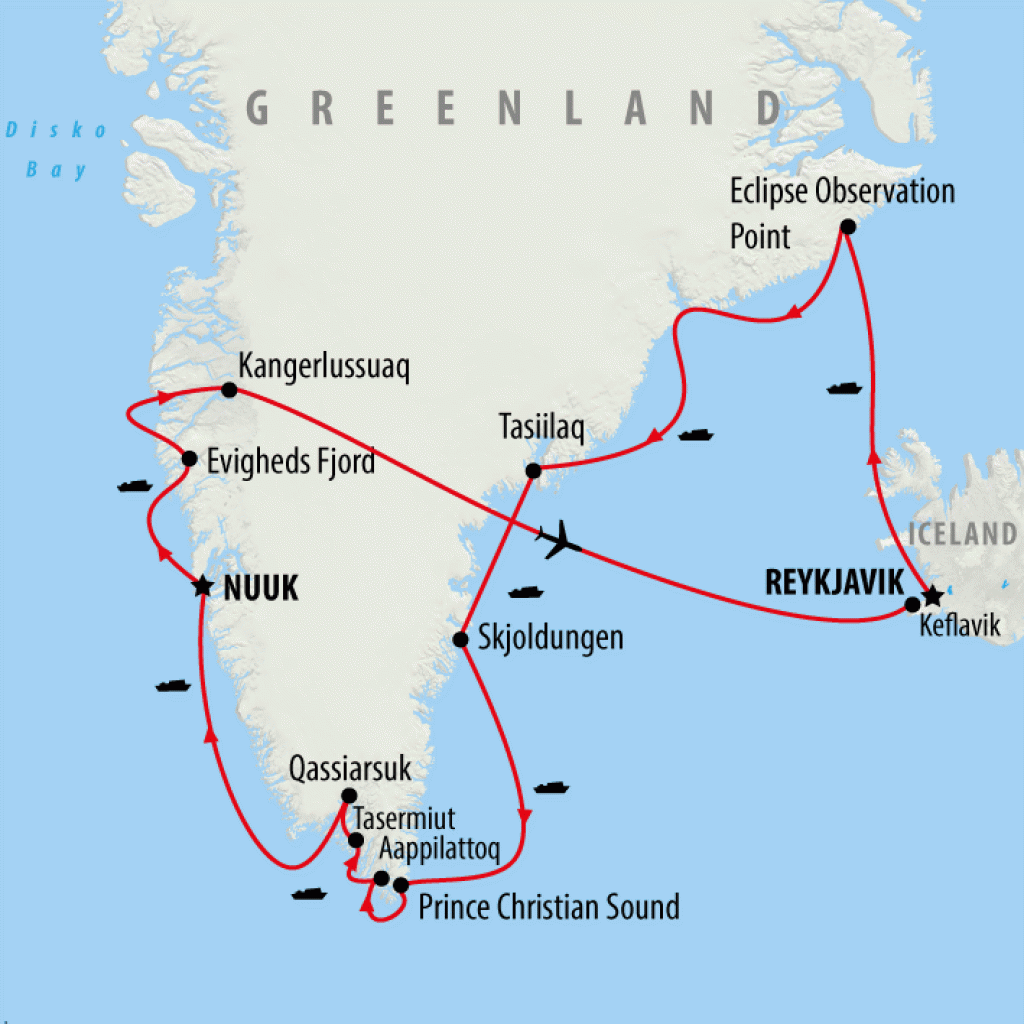 Greenland Solar Eclipse 2026 - 13 days map