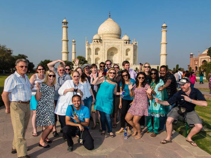 Group of passengers in front of the Taj Mahal - India Tours - On The Go Tours