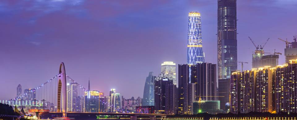 The light of the city as dusk settles in Guangzhou