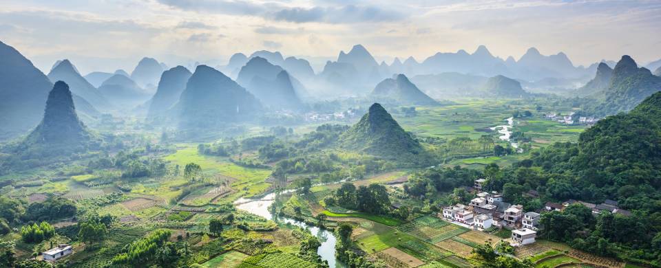 Aerial view of Guilin and the stunning karst landscape