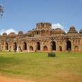 The ancient ruins, being reclaimed by nature, in Hampi