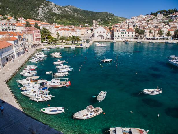 The island of Hvar stretching out into the sparkling blue sea